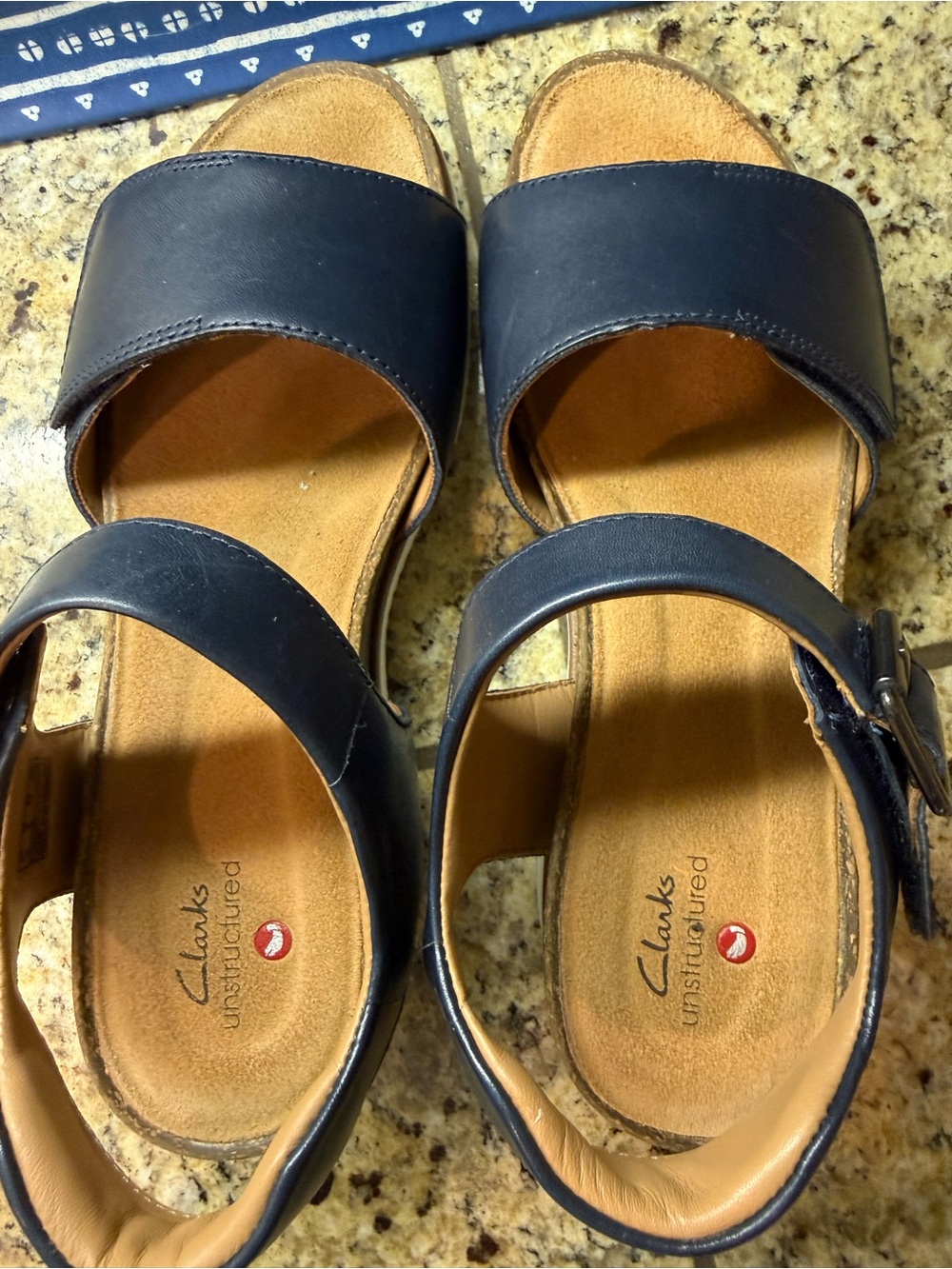 Clarks Navy Platform Wedge Sandals with Velcro/Buckle strap - Picture 5 of 9